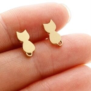 18K Gold Plated Stainless Steel Kitty Cat Stud Earrings‎